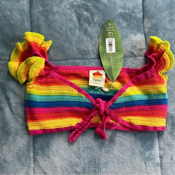 FARM RIO Rainbow Crotchet Ruffle Bikini Top - Picture 6 of 8